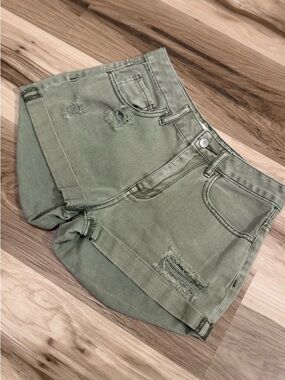 Bullhead Denim Co. High rise distressed Olive Green Jean shorts size 26